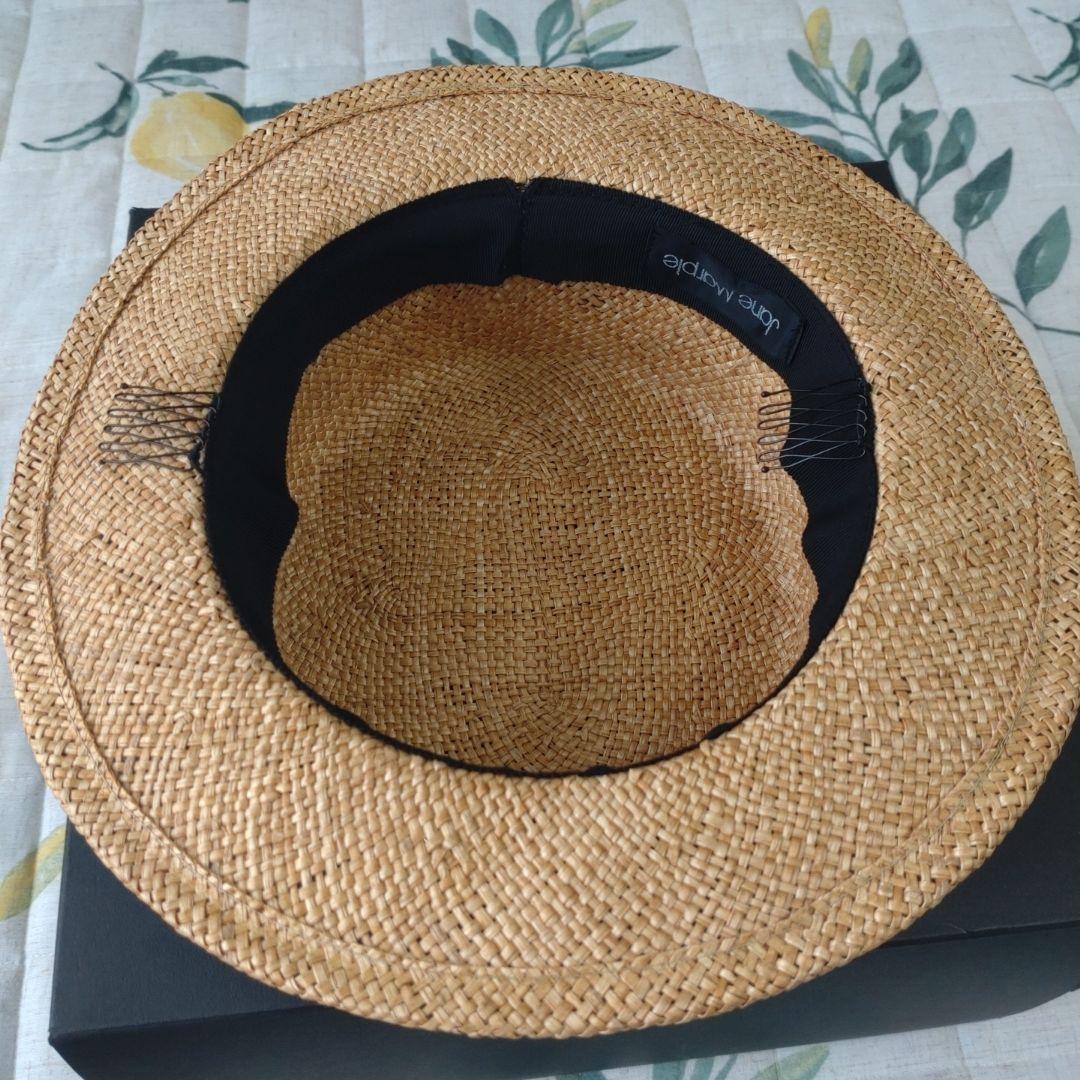 Jane Marple ストローハット（黒×グレーリボン）