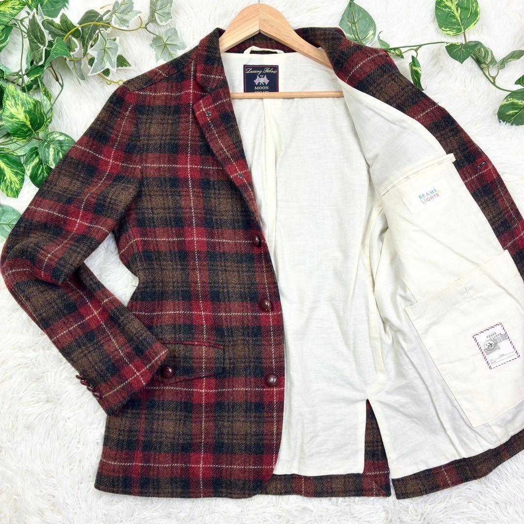 美品　ビームス　MOON　ツイード　アンコンジャケット　胡桃ボタン　L　チェック
