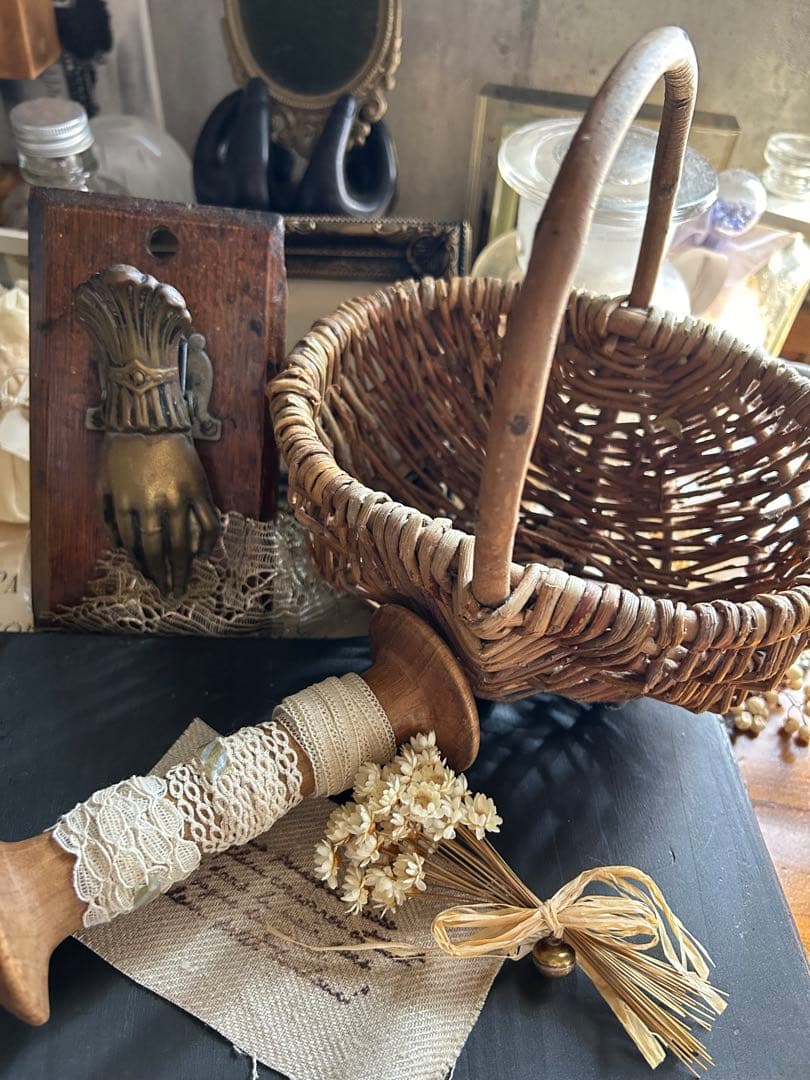 アンティーク ベルギーレース 3種 糸巻き 小さなブーケ パニエセット