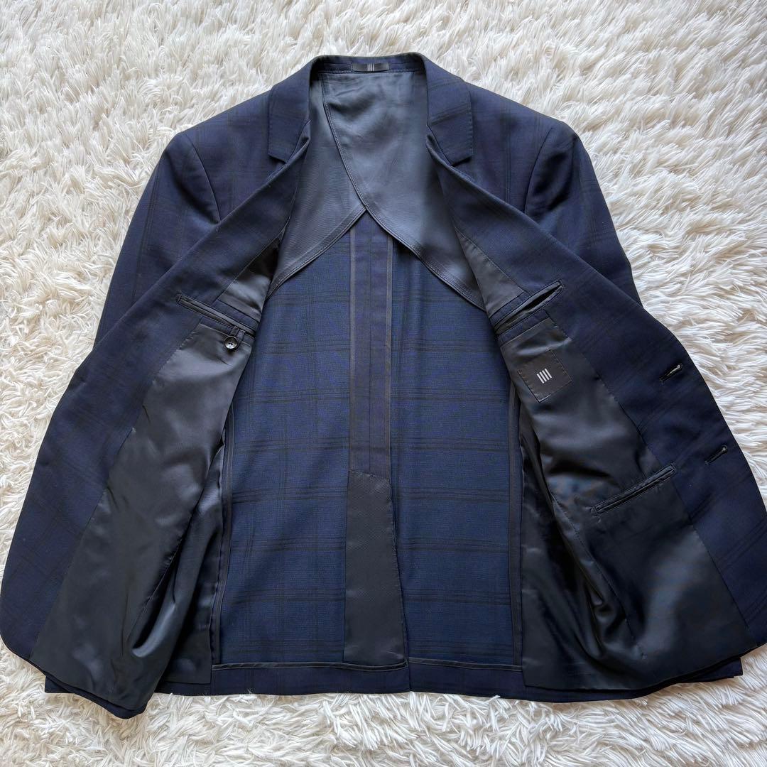 美品 SUIT SELECT スリーピース チェック 本切羽 濃紺 A4