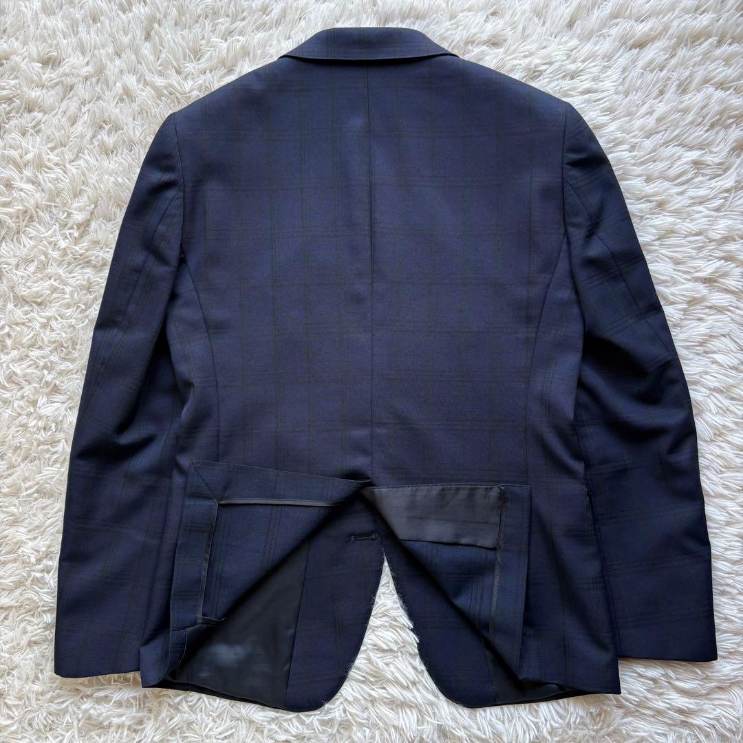 美品 SUIT SELECT スリーピース チェック 本切羽 濃紺 A4
