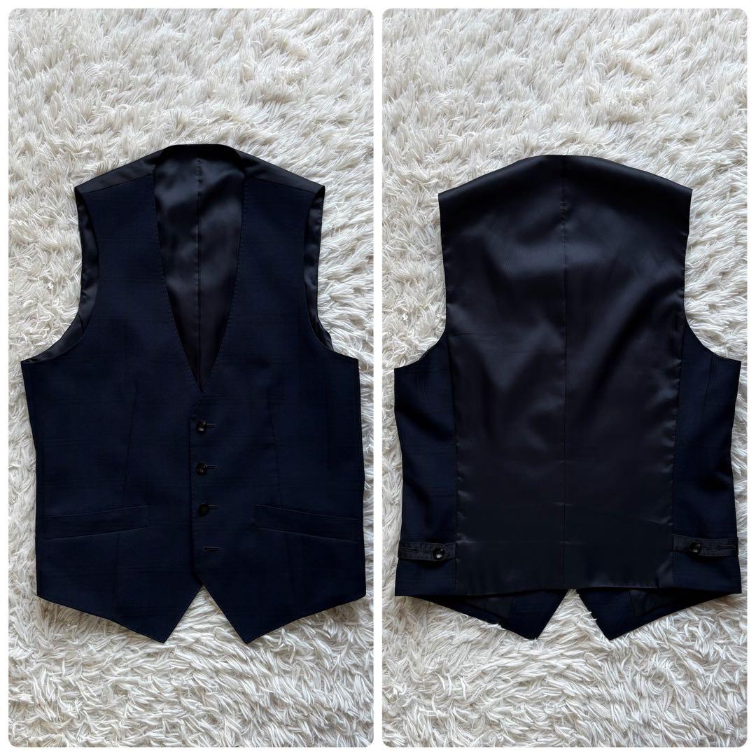 美品 SUIT SELECT スリーピース チェック 本切羽 濃紺 A4