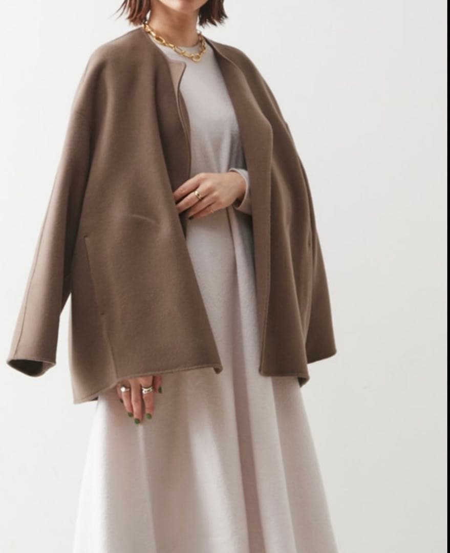 828 マルティニーク ノーカラー ショートコート モカブラウン 定価5.2万