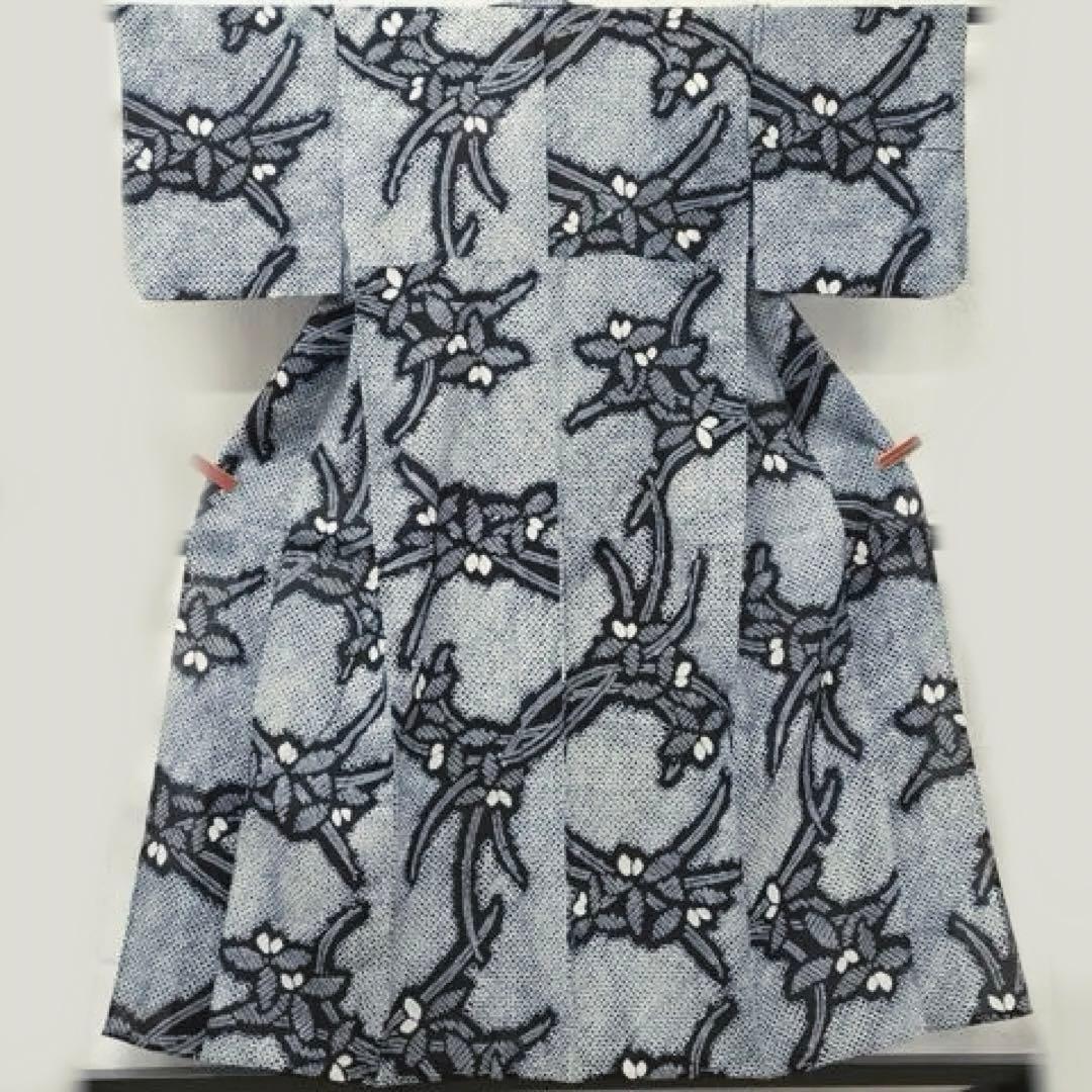 有松絞り　浴衣　身丈156 三浦絞り　紺地　ワントーン　有松鳴海絞り　菖蒲