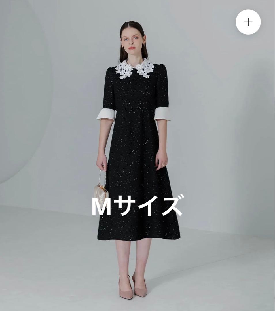 leja 花柄レースカラースパンコール刺繍Aラインフレアドレス ブラックM