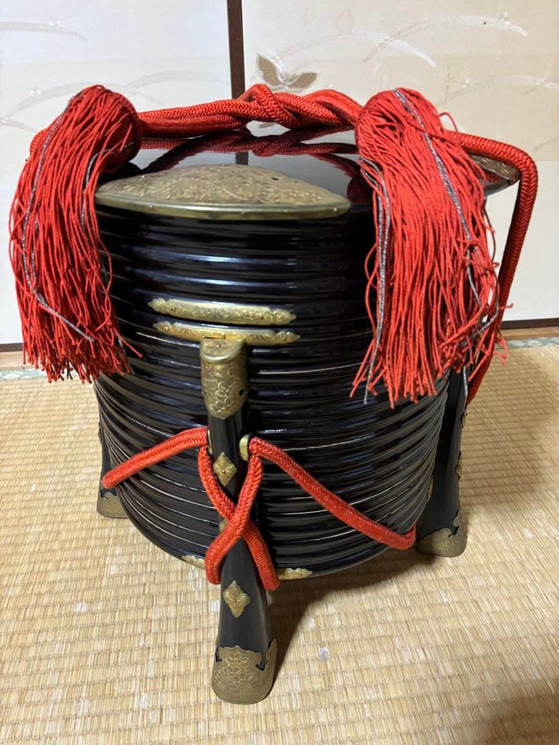 お値下 行器(ほかい) 江戸時代儀礼贈答に食物(饅頭餅菓子)容器 漆塗り 金具貼