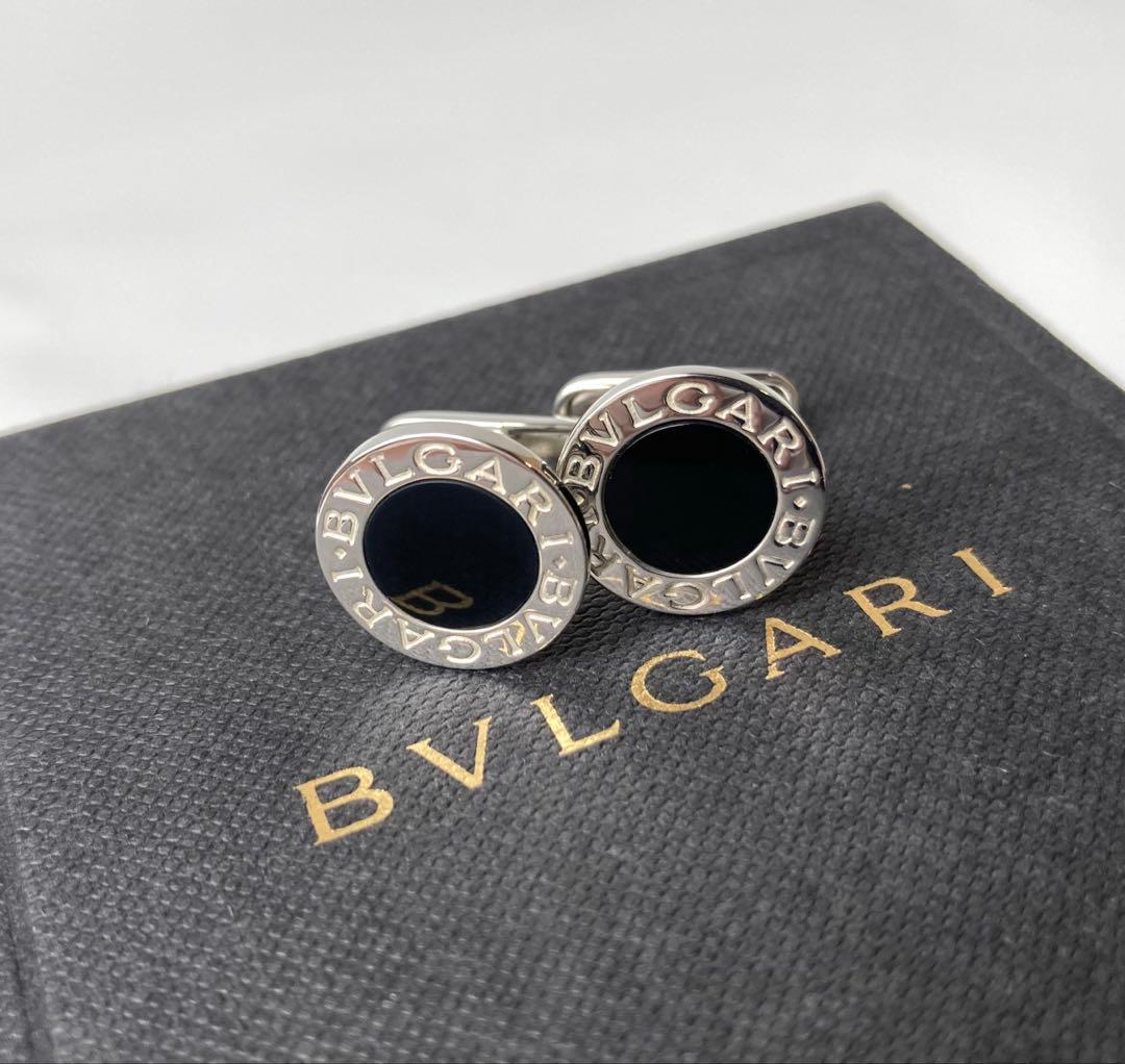 ブルガリ　ブラックオニキス　ラウンド　シルバー　カフス　カフリンクス　Ag925