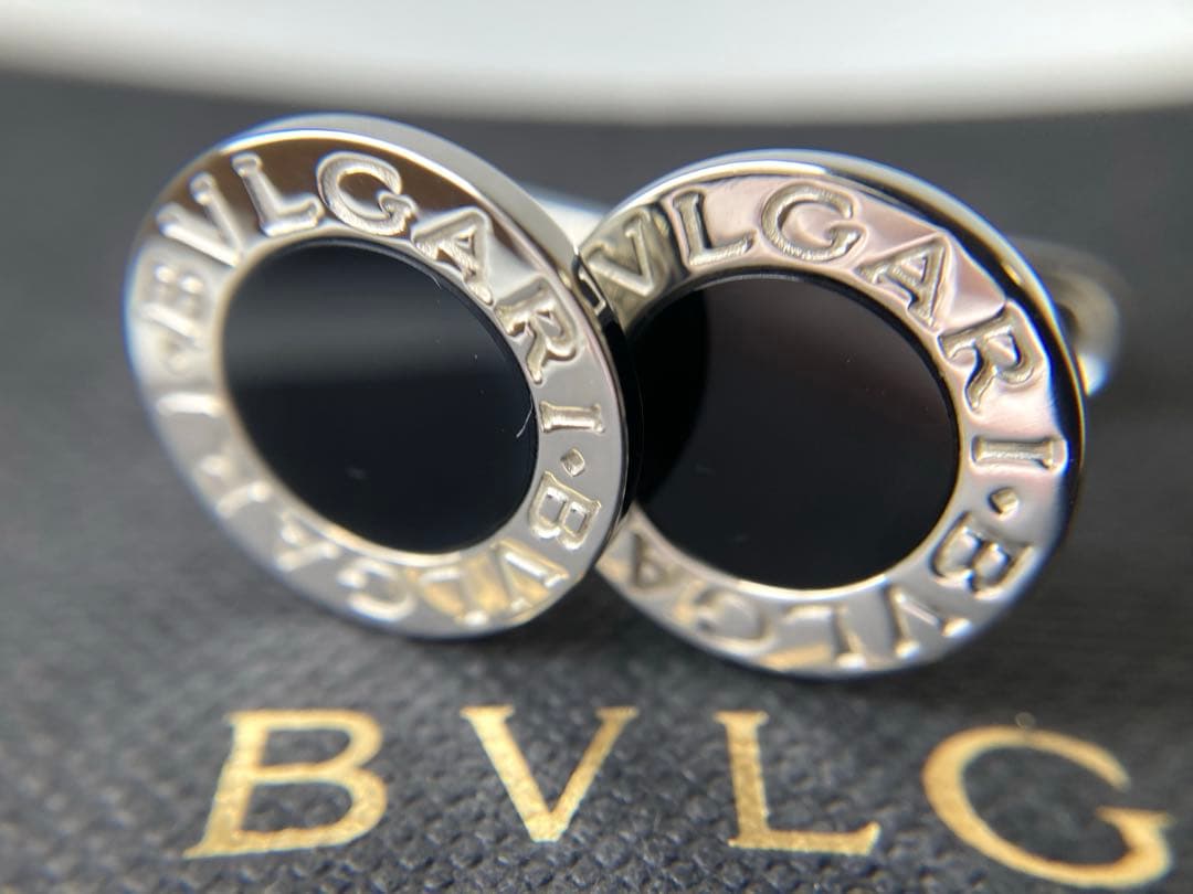 ブルガリ　ブラックオニキス　ラウンド　シルバー　カフス　カフリンクス　Ag925