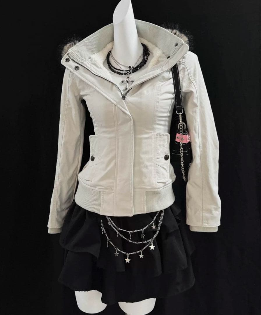 平成ギャル　y2k グランジ　ダークコア　 ファー付き　モッズコート