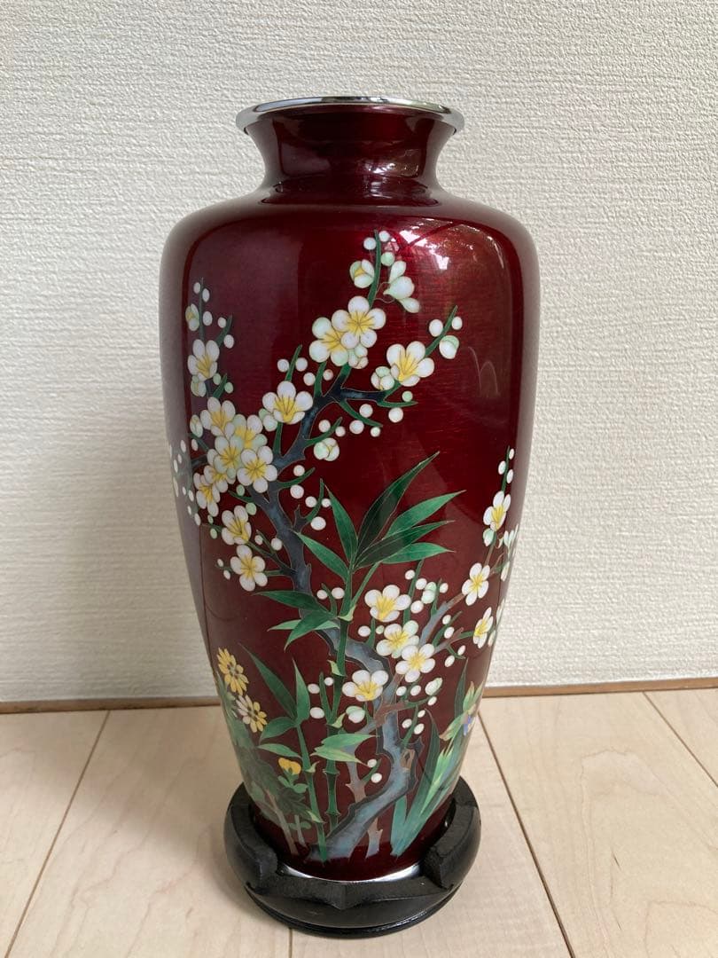 七宝焼花瓶　木箱・台座付