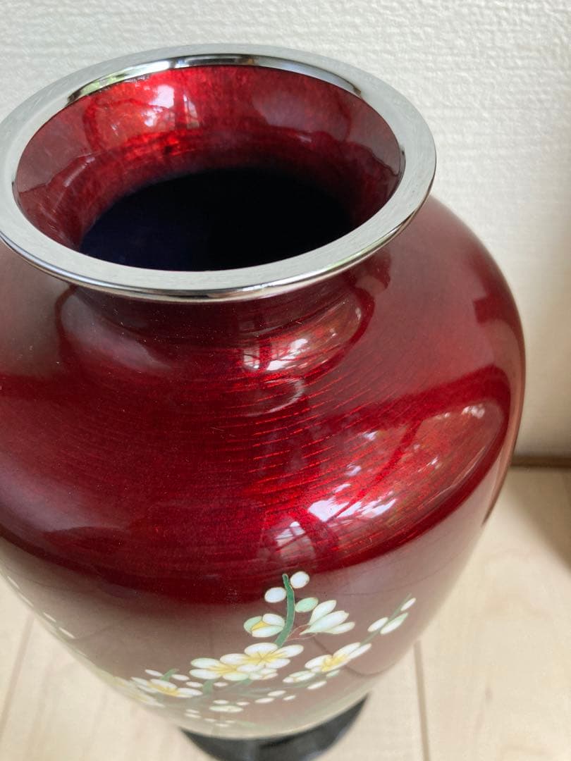 七宝焼花瓶　木箱・台座付