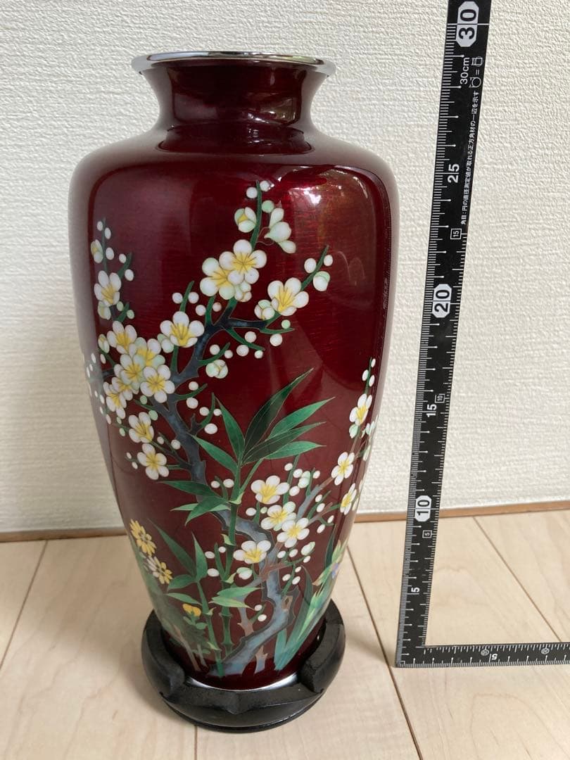 七宝焼花瓶　木箱・台座付