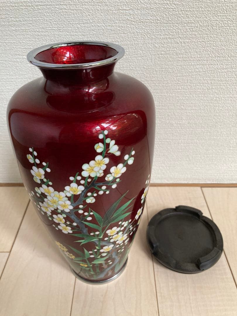 七宝焼花瓶　木箱・台座付