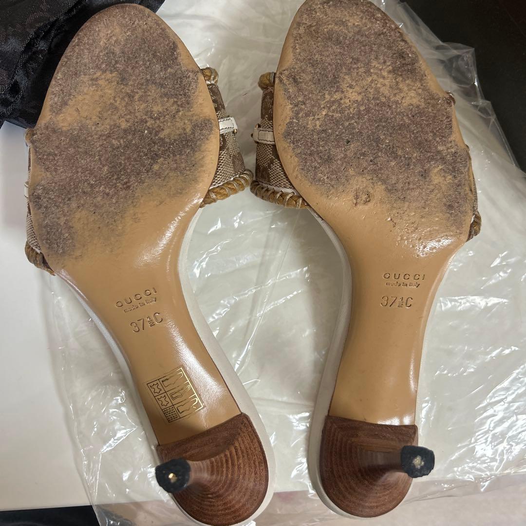 【GUCCI 】チェーン装飾 ミュール ベージュ 24センチ