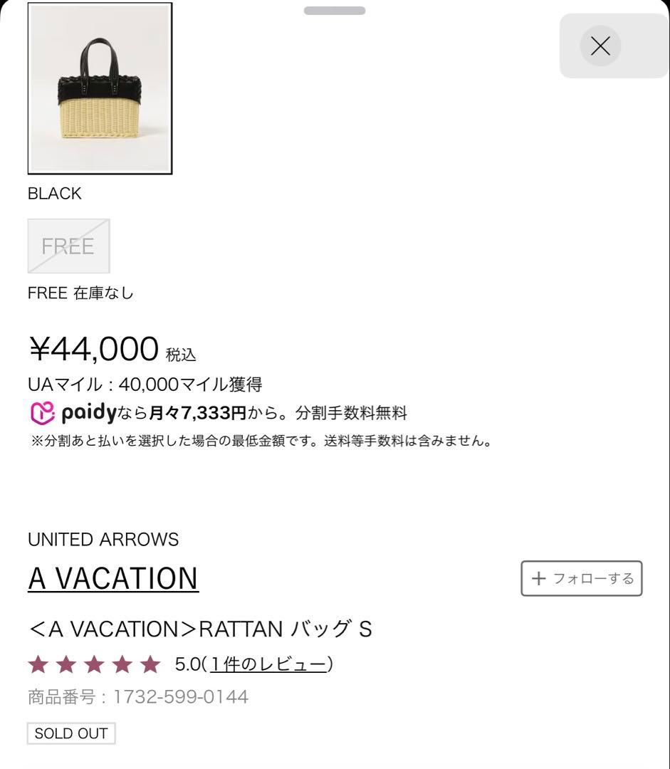 今季・完売品✨UNITEDARROWS A VACATION RATTANバッグ
