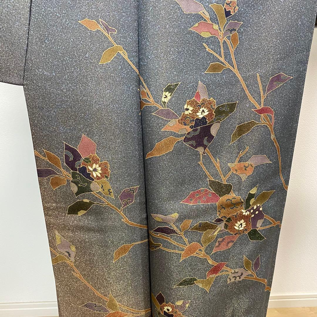 ZY-773 訪問着 叩き染め 金通し 枝と花 垣根 共八掛 逸品 名品