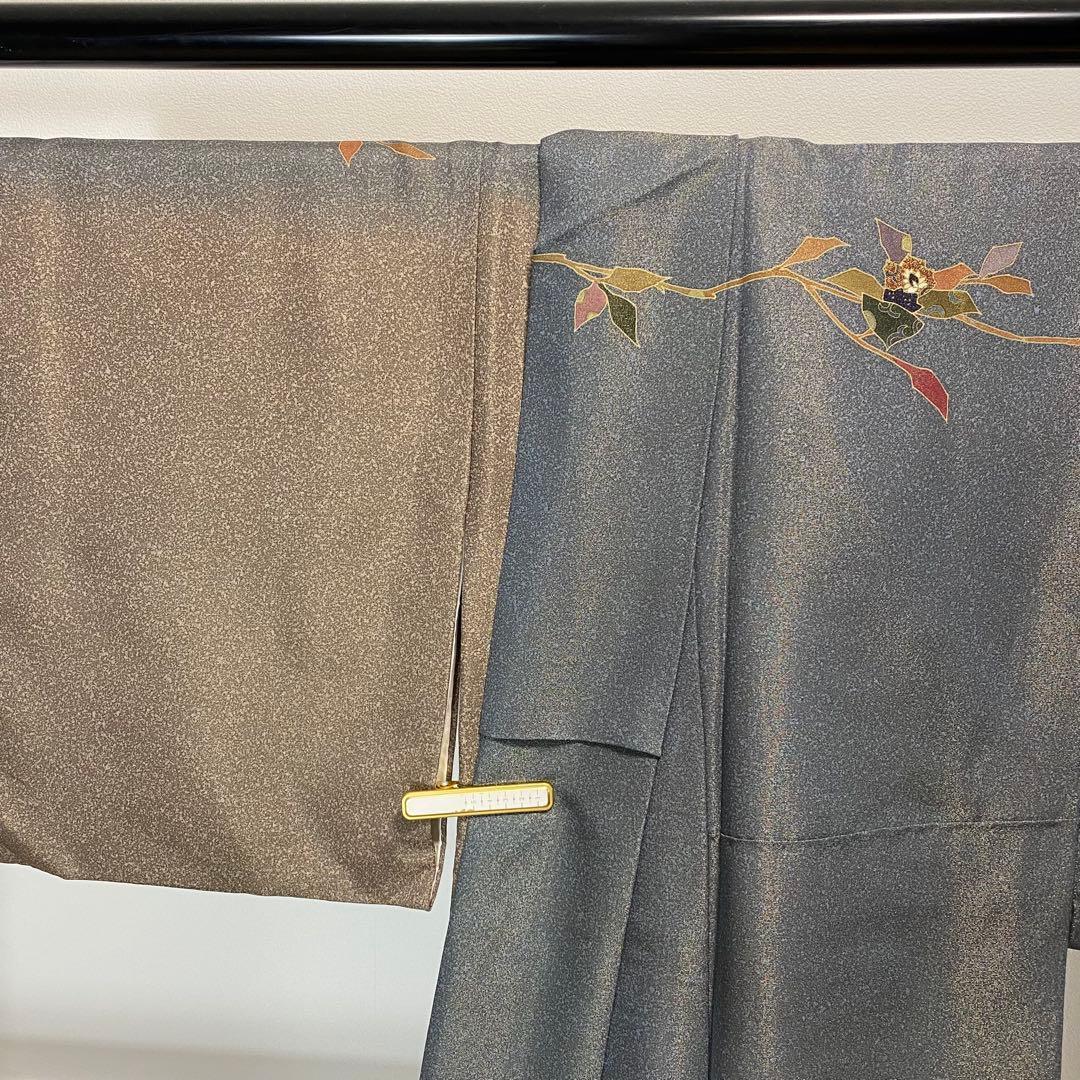 ZY-773 訪問着 叩き染め 金通し 枝と花 垣根 共八掛 逸品 名品