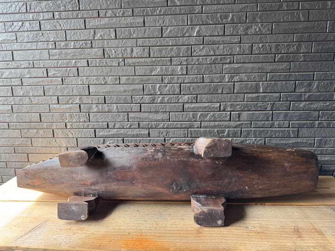 ワニ　置物　木製　ベンチ　鉢置　アジアン　アンティーク　オブジェ　木彫り