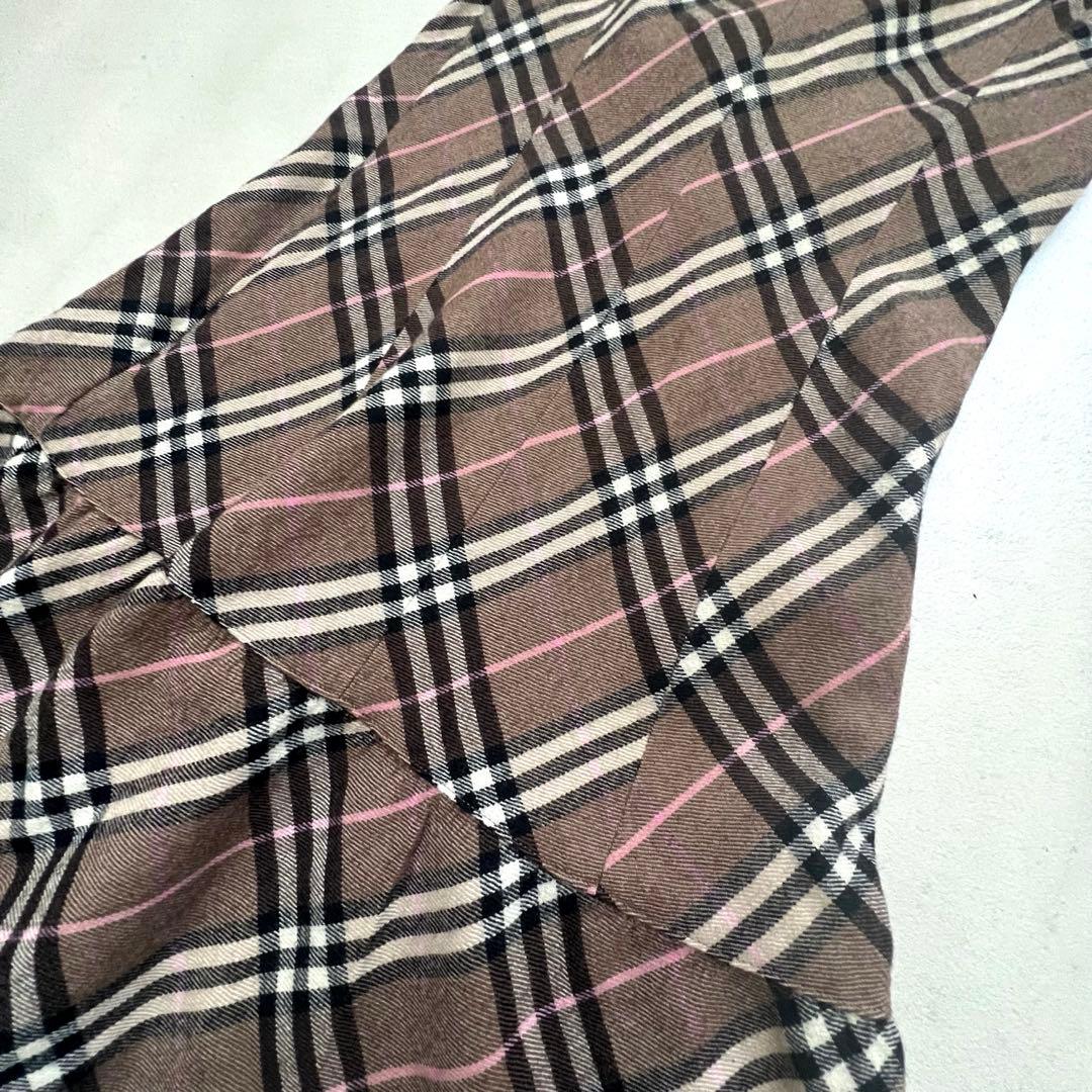 【極美品】バーバリーブルーレーベル ワンピース ノバチェック ベロアリボン 36