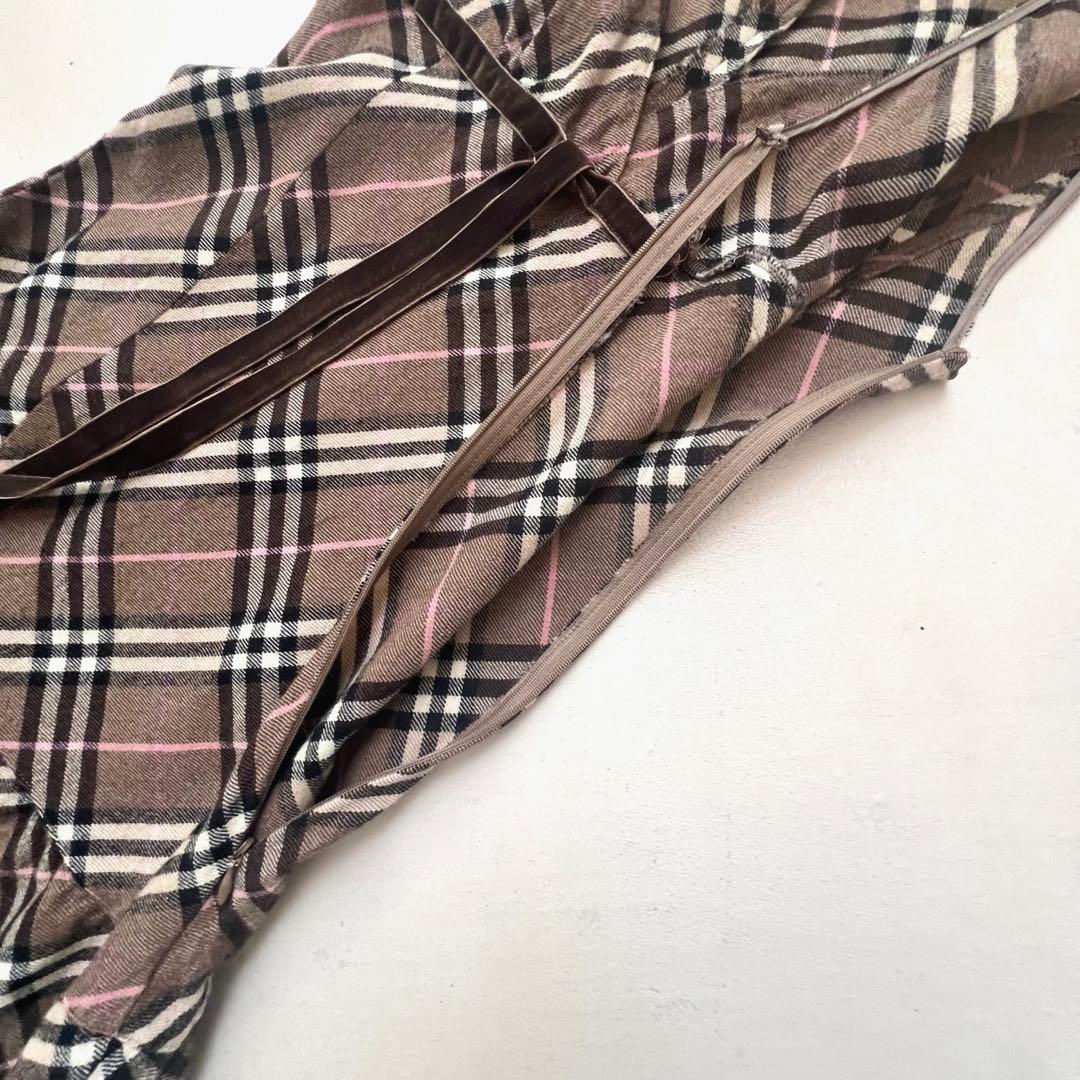 【極美品】バーバリーブルーレーベル ワンピース ノバチェック ベロアリボン 36