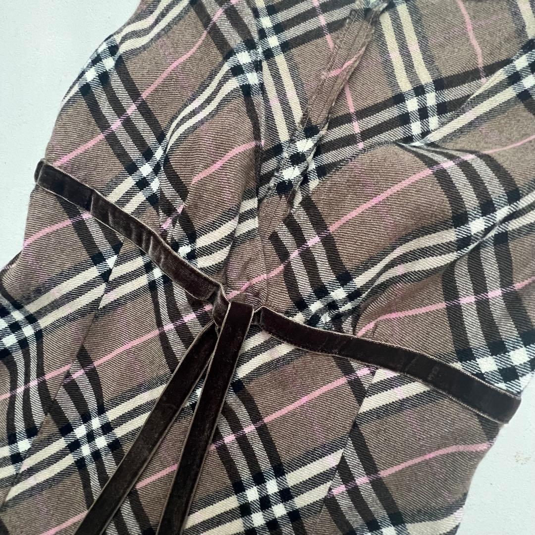 【極美品】バーバリーブルーレーベル ワンピース ノバチェック ベロアリボン 36