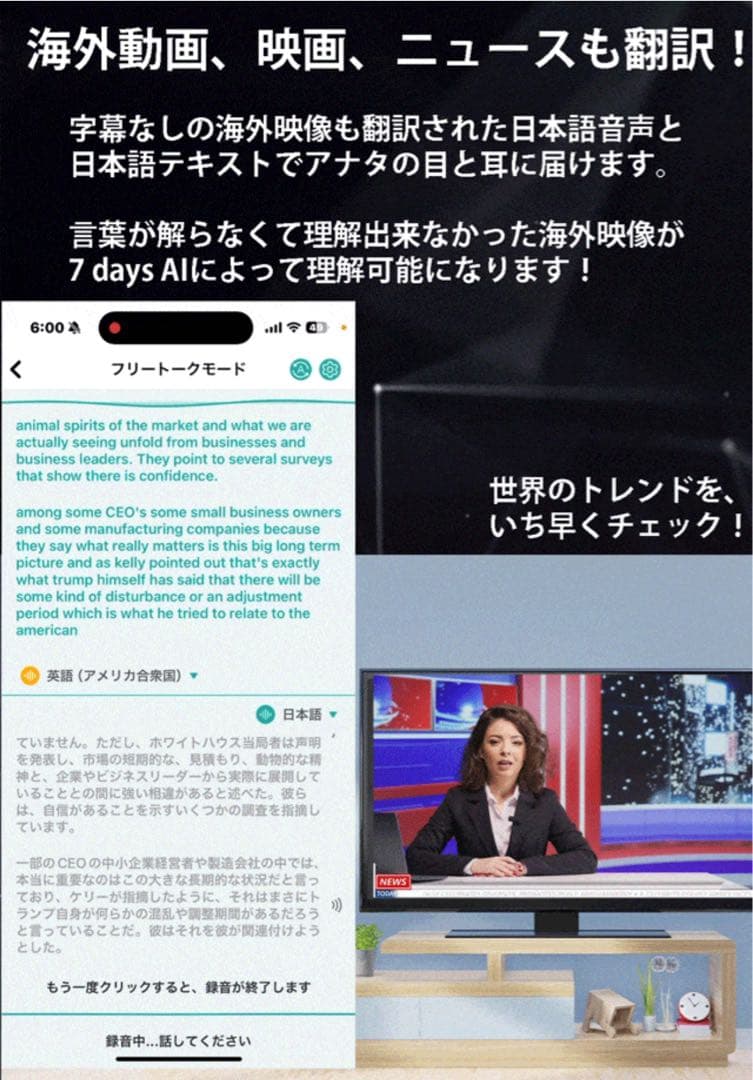 VTrans 7days AI 翻訳 ＆ 通訳 イヤホン　イヤフォン 海外旅行