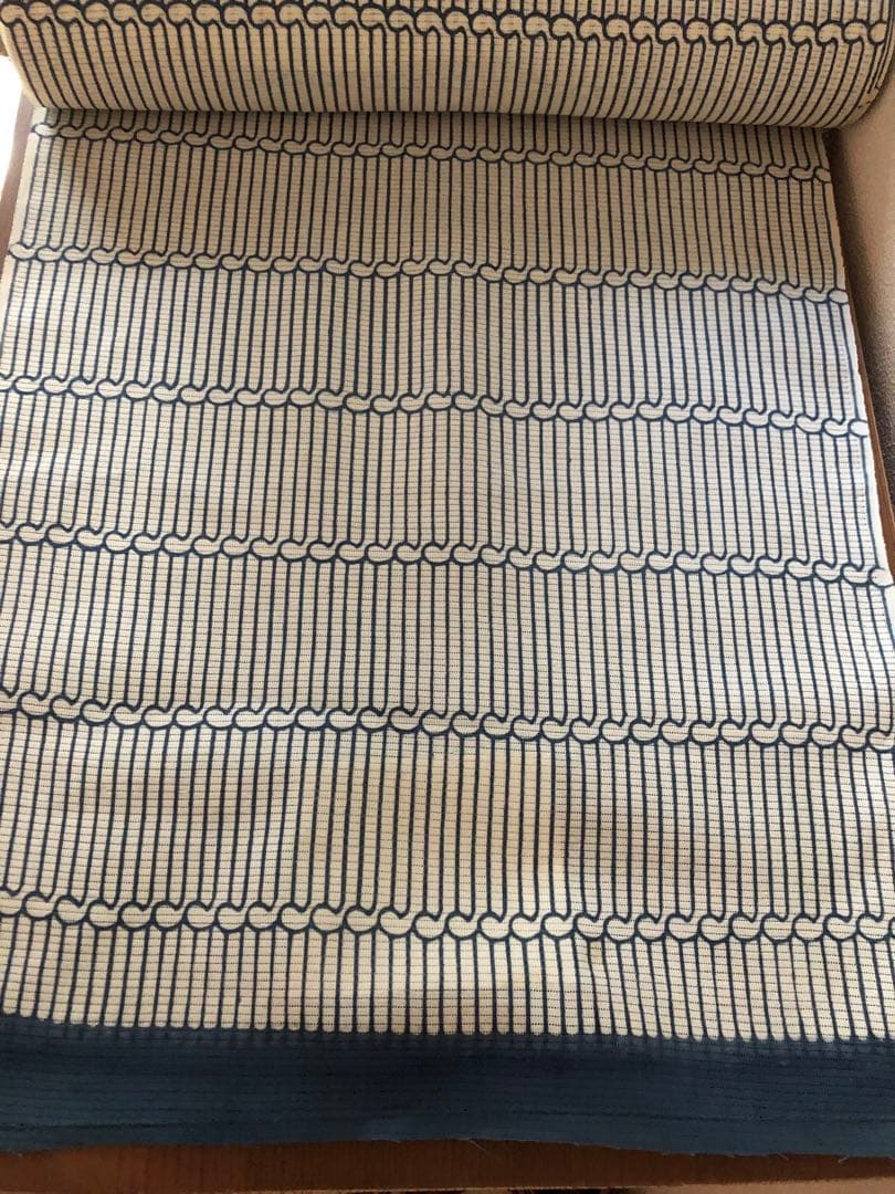 浴衣　反物　綿絽　白地×ブルーグレー　波頭文様