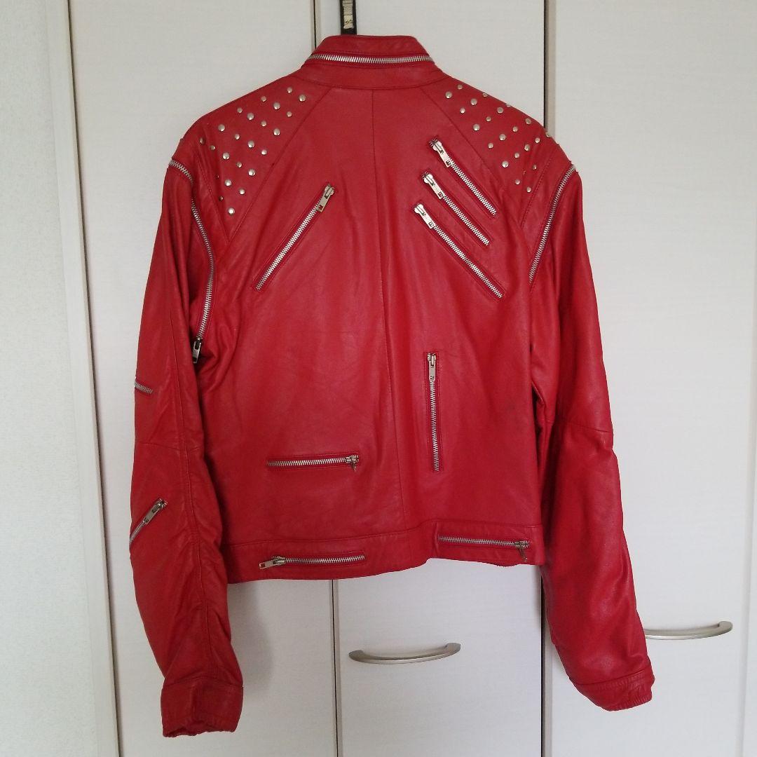L 赤 レザージャケット シングルライダースメンズサイズM