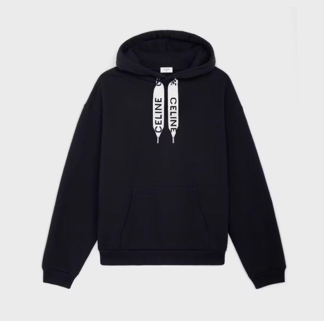 CELINE ルーズ フーディー コットンフリース　パーカー　ブラック　黒　S