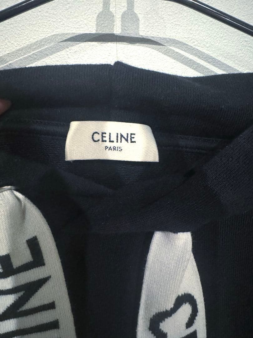 CELINE ルーズ フーディー コットンフリース　パーカー　ブラック　黒　S