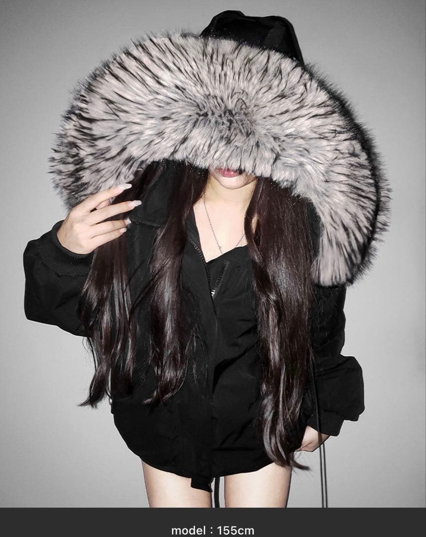 me+em select フェイクファーフーディビッグダウンジャケット