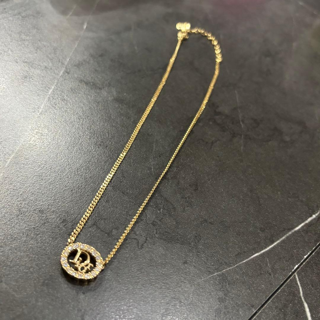 美品　クリスチャンディオール　ラインストーン　ネックレス　ゴールド