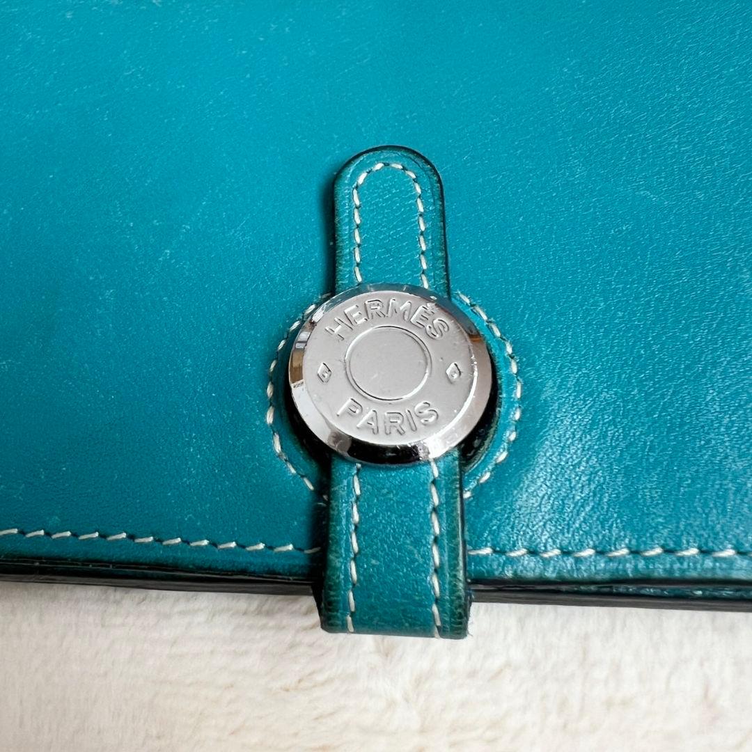 エルメス　ドゴンGM デュオ レザー ブルー 長財布 二つ折り 青