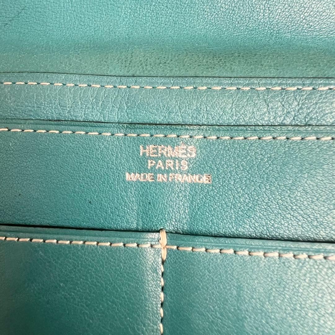 エルメス　ドゴンGM デュオ レザー ブルー 長財布 二つ折り 青