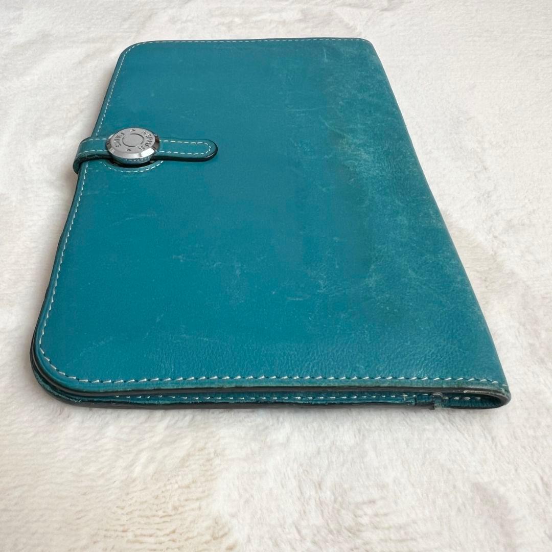 エルメス　ドゴンGM デュオ レザー ブルー 長財布 二つ折り 青