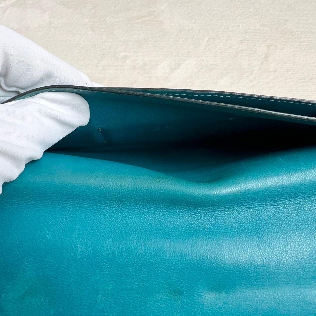エルメス　ドゴンGM デュオ レザー ブルー 長財布 二つ折り 青