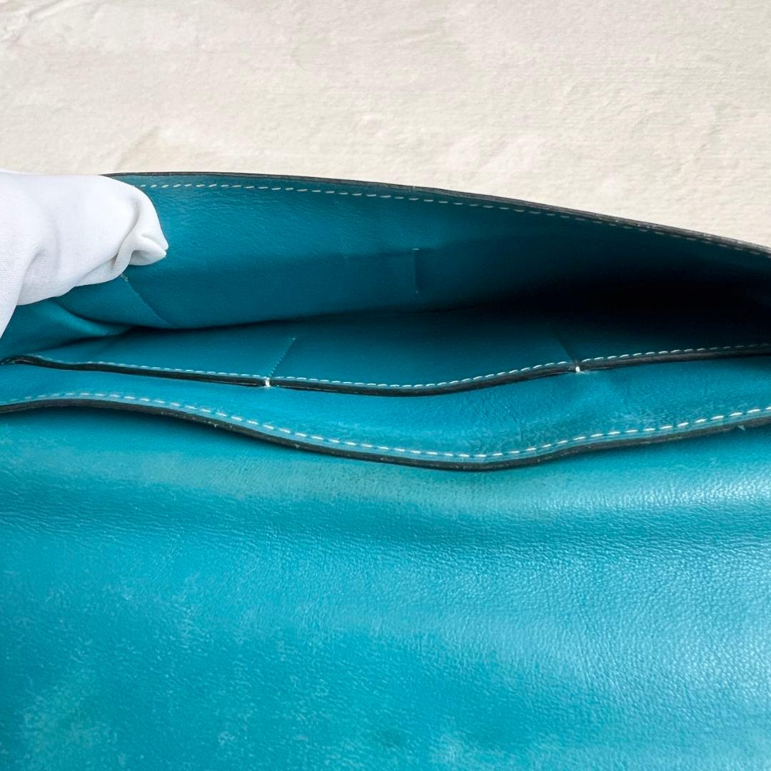 エルメス　ドゴンGM デュオ レザー ブルー 長財布 二つ折り 青