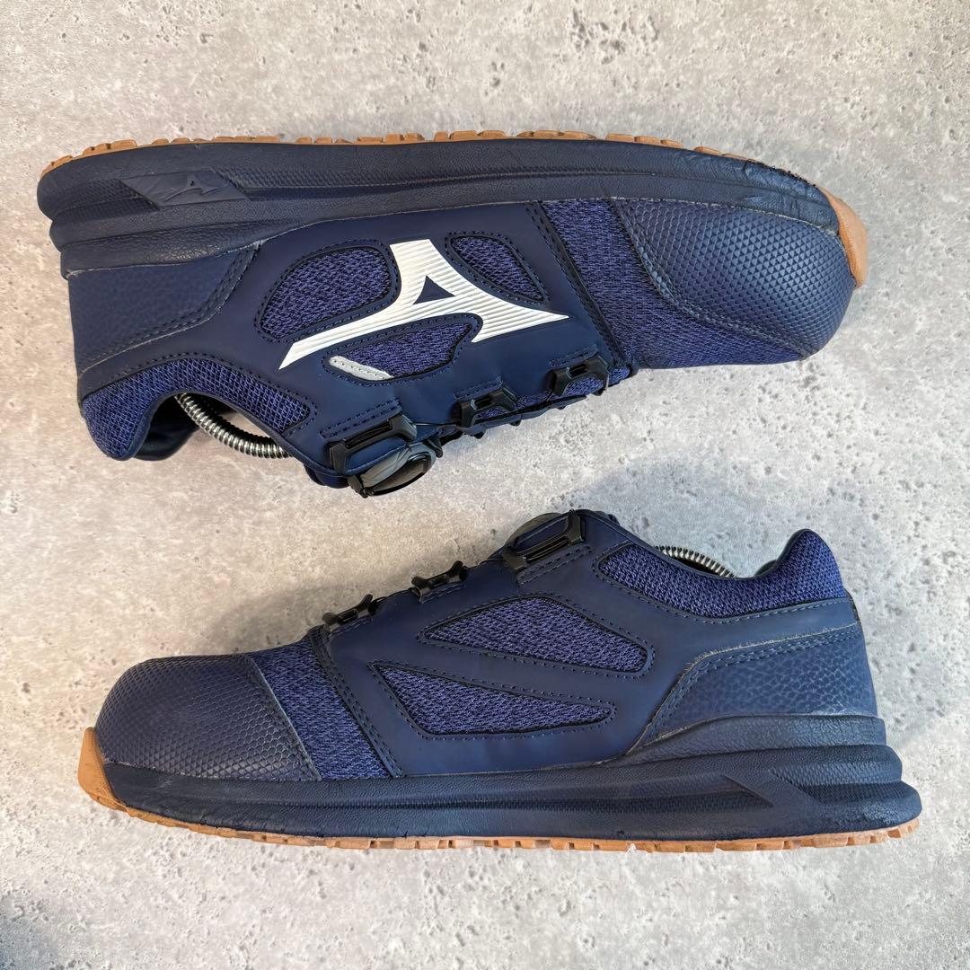 美品 MIZUNO 安全靴 BOA ダイヤル式 JSAA ネイビー 25.5cm