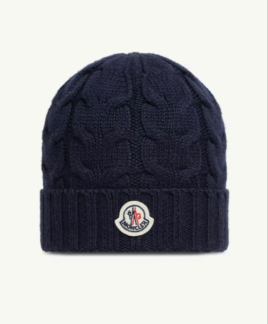 モンクレール ネイビー ケーブル編み ビーニー