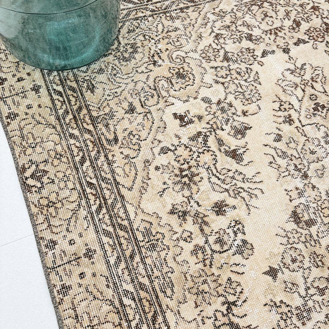 LEI　トルコ　大判　ヴィンテージラグ　ベージュ　ブラウン　グリーン