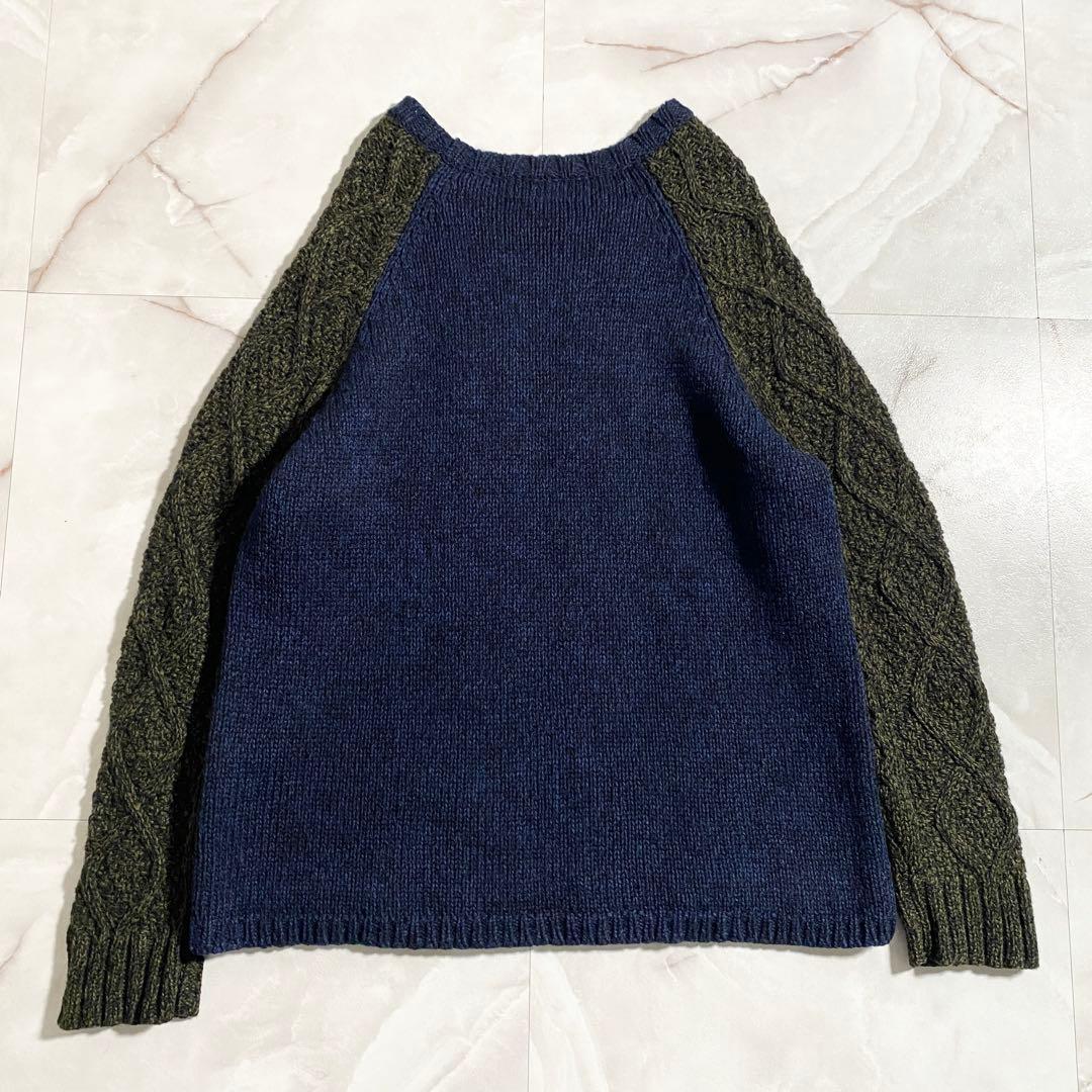 A18450 美品 SUNSEA ウールカシミヤ ラグラン切替ケーブルニット 2