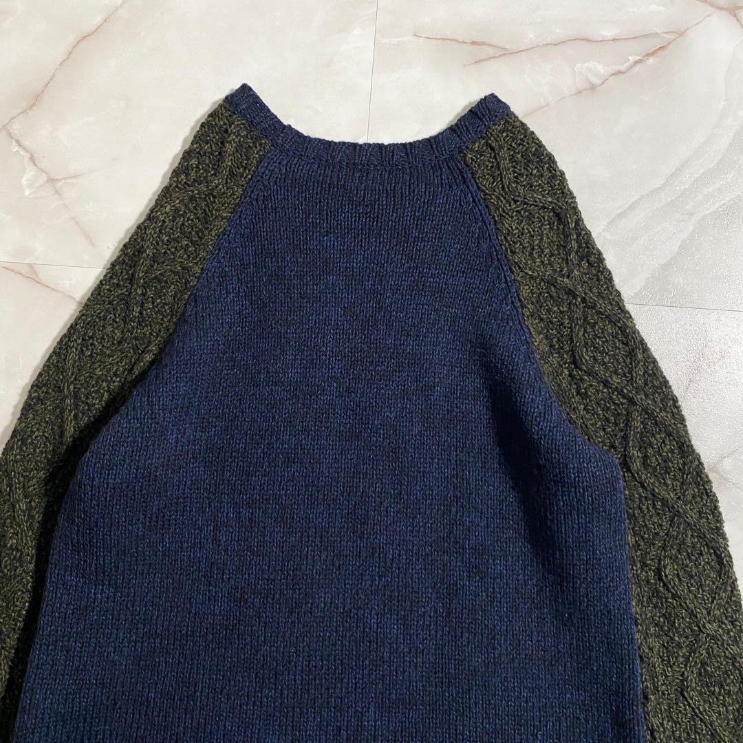 A18450 美品 SUNSEA ウールカシミヤ ラグラン切替ケーブルニット 2
