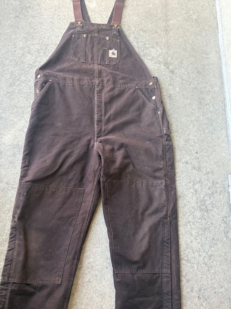 Carhartt ブラウンオーバーオール　ダック地　ダブルニー　良フェード