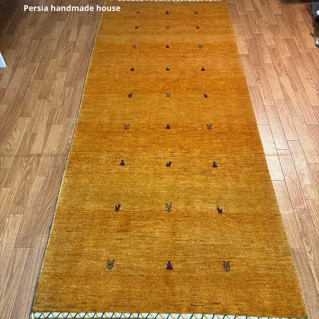 手織りペルシャ絨毯　新品　ギャッベ　215×90 ラグ　カーペット　リズバフ