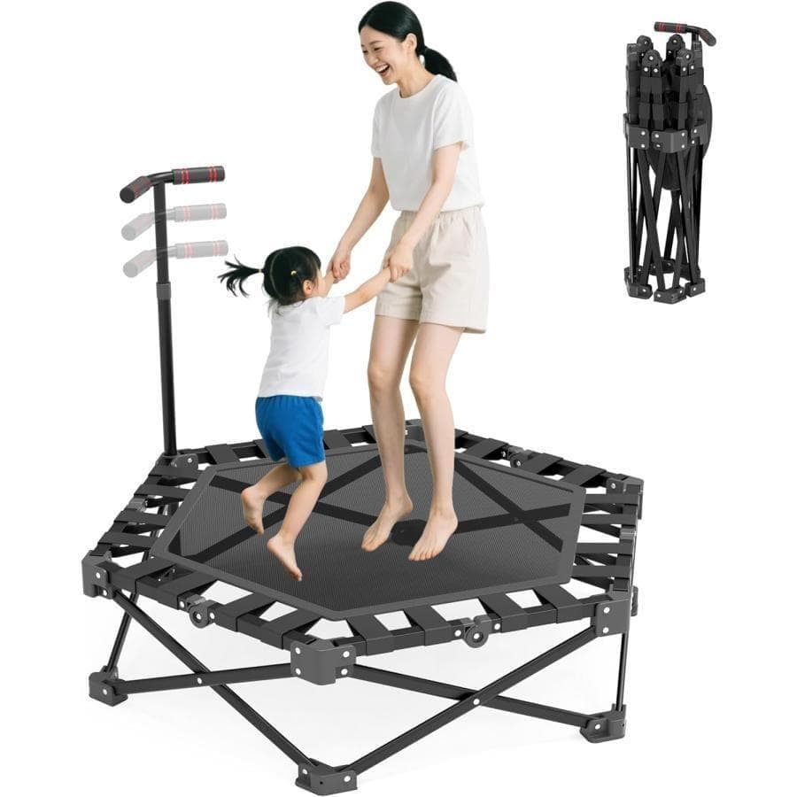 トランポリン折りたたみ式 静音設計 手すり付き 3段階調節 耐荷重150kg