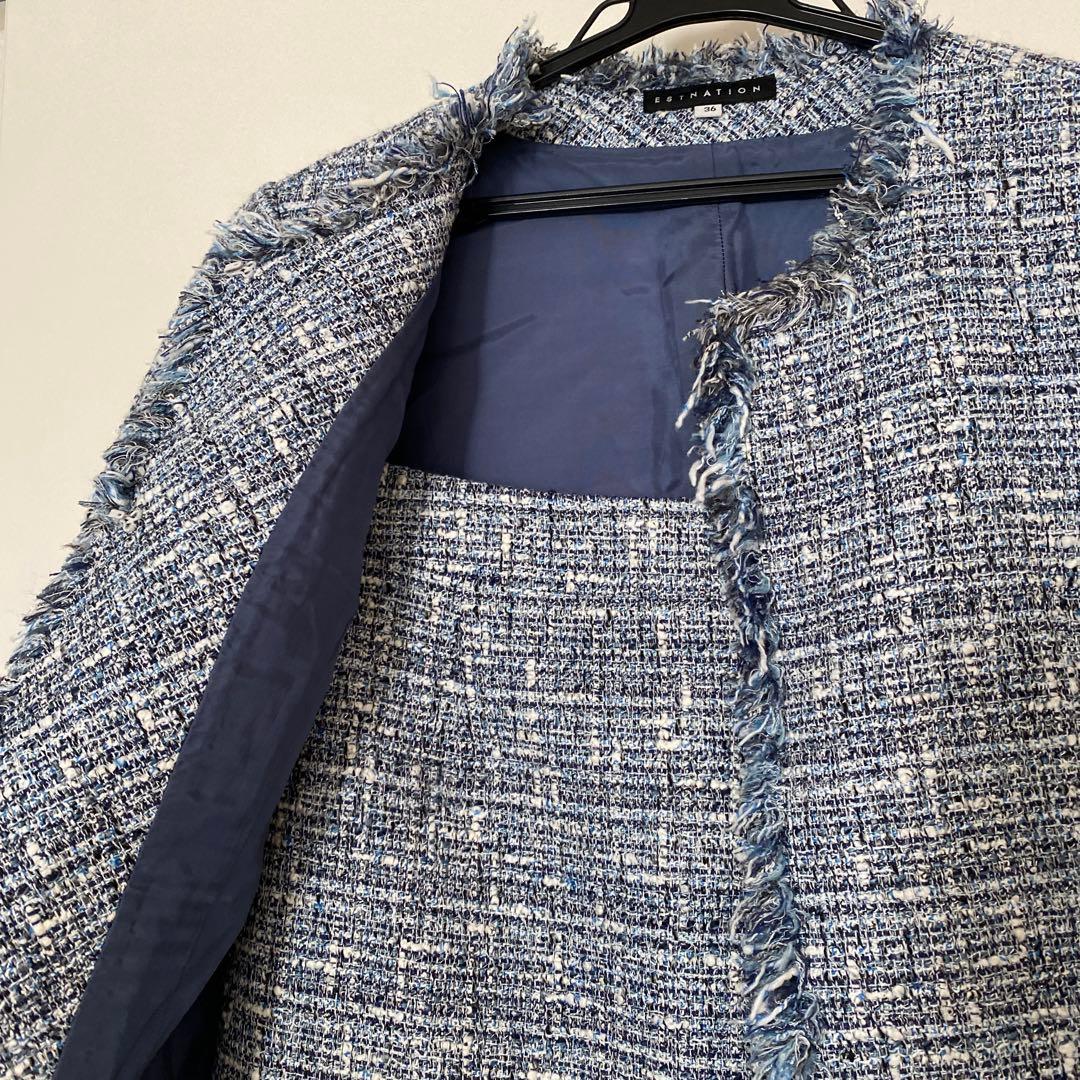 【美品】　エストネーション　ツイード　セットアップ　スーツ　ブルー　卒業　入学