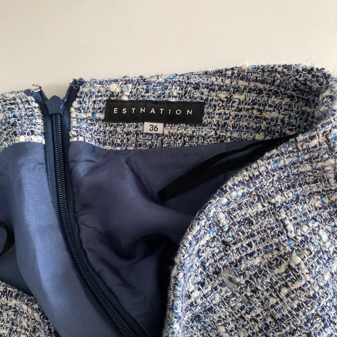 【美品】　エストネーション　ツイード　セットアップ　スーツ　ブルー　卒業　入学