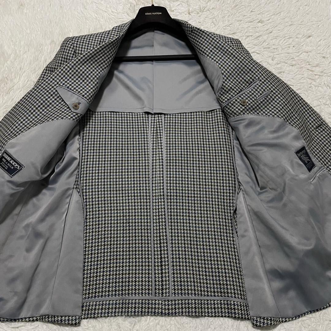 XL相当　バーバリー　カシミヤ　テーラードジャケット　千鳥格子柄　ブルーグリーン