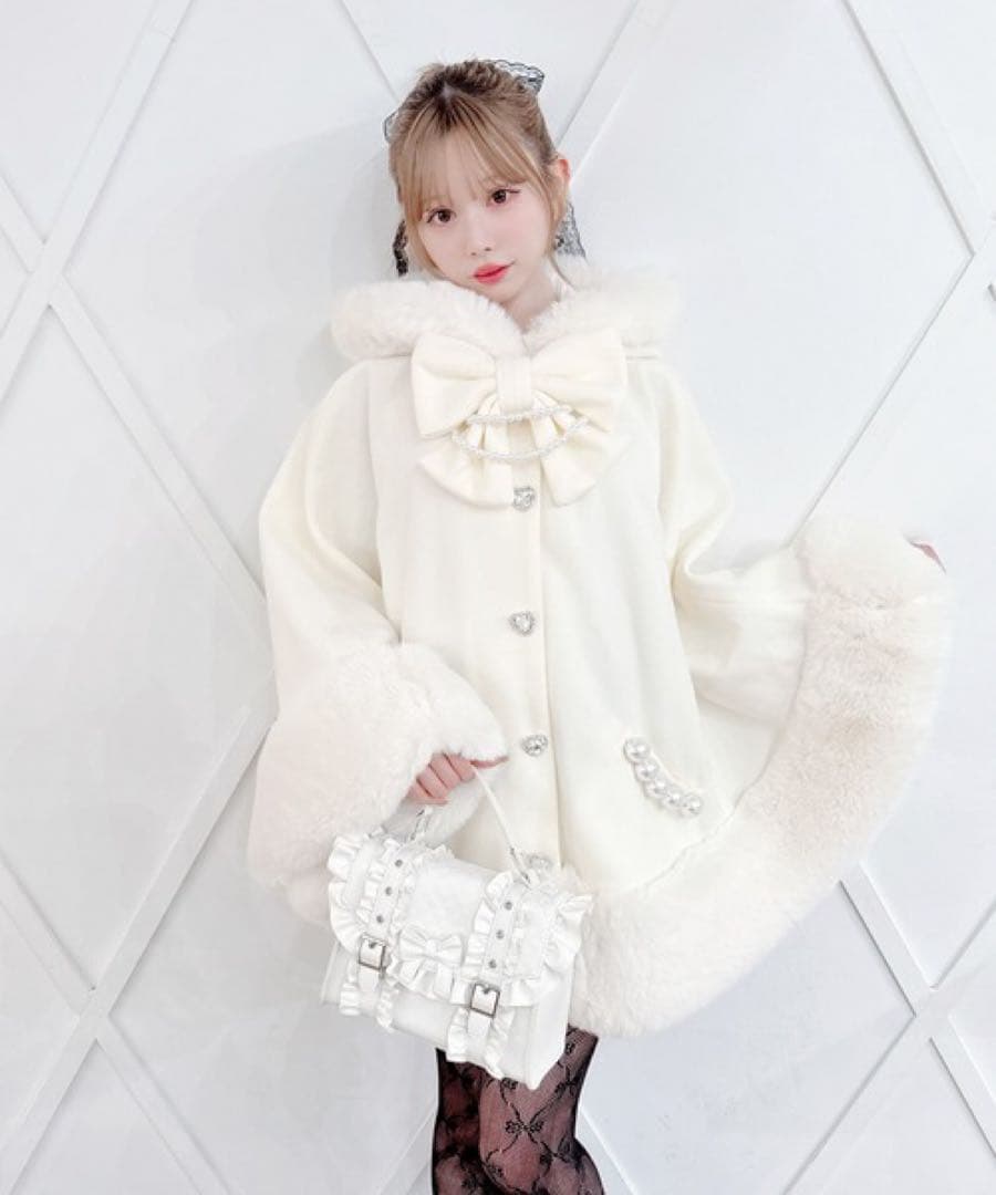 MARS ポンチョ リボン付きボリュームファーフードケープコート ケープ コート