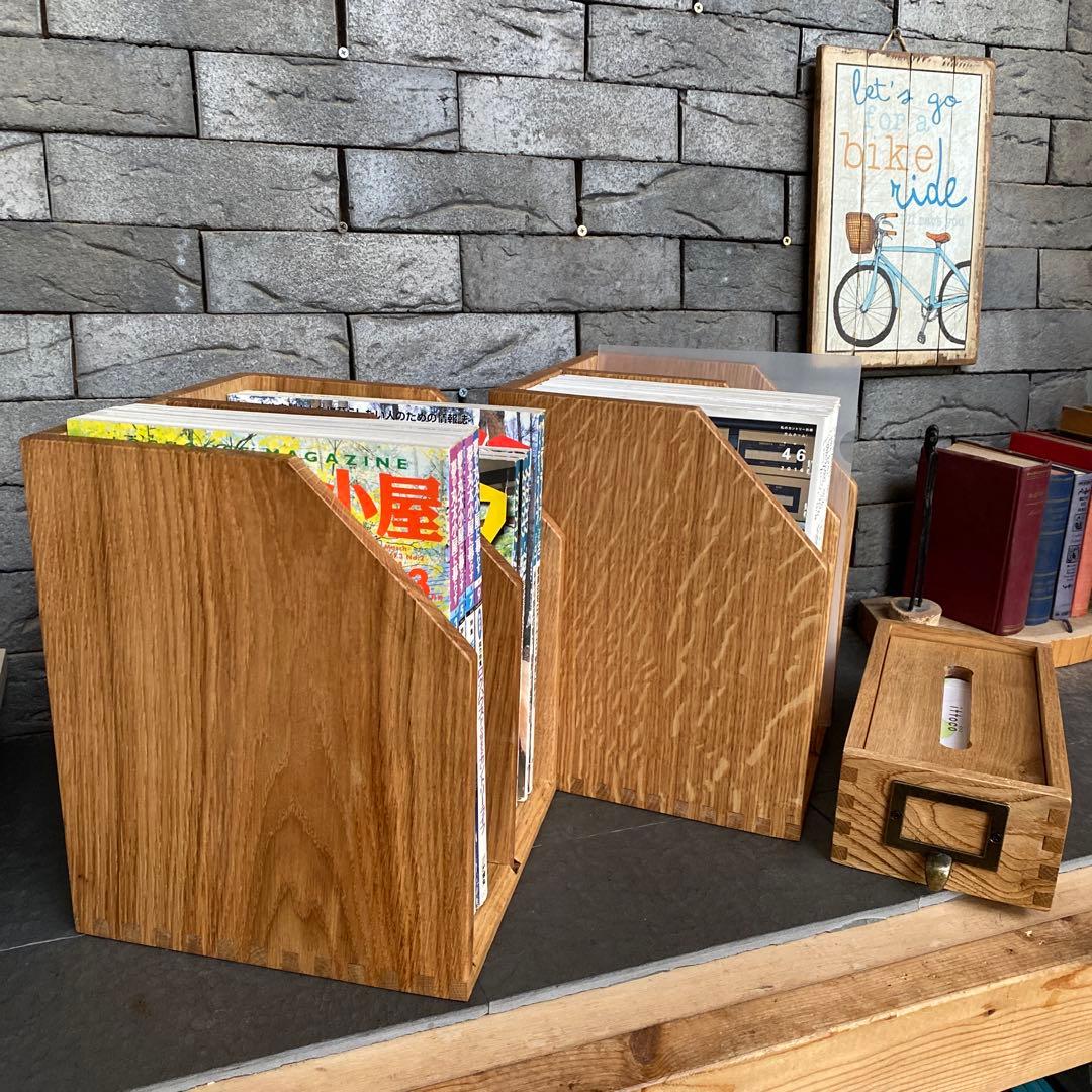 木製ブックスタンドとティッシュボックス ホワイトオーク無垢　オーダー品2点